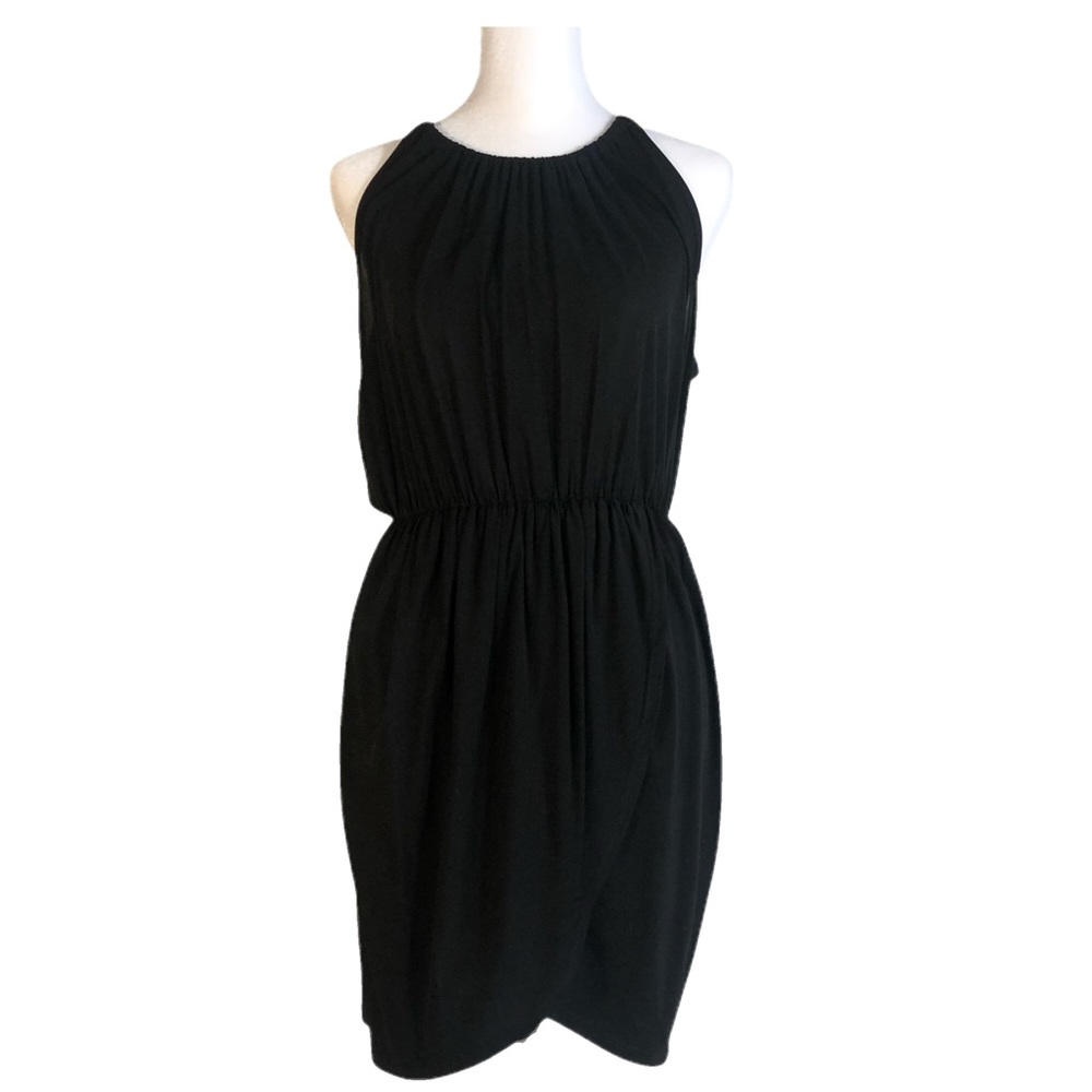 Zara High Neck Mock Wrap Dress Black
